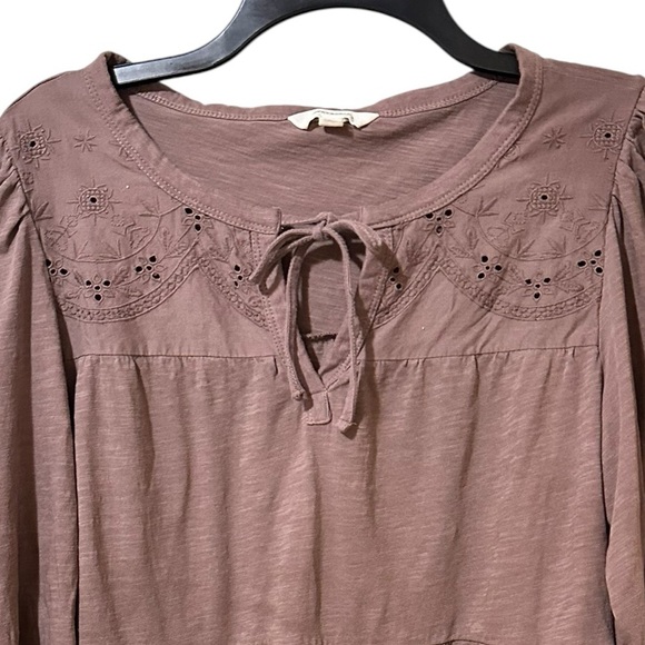 LUCKY BRAND brown 100% cotton loose fit boho tiered top size Medium - Picture 5 of 8
